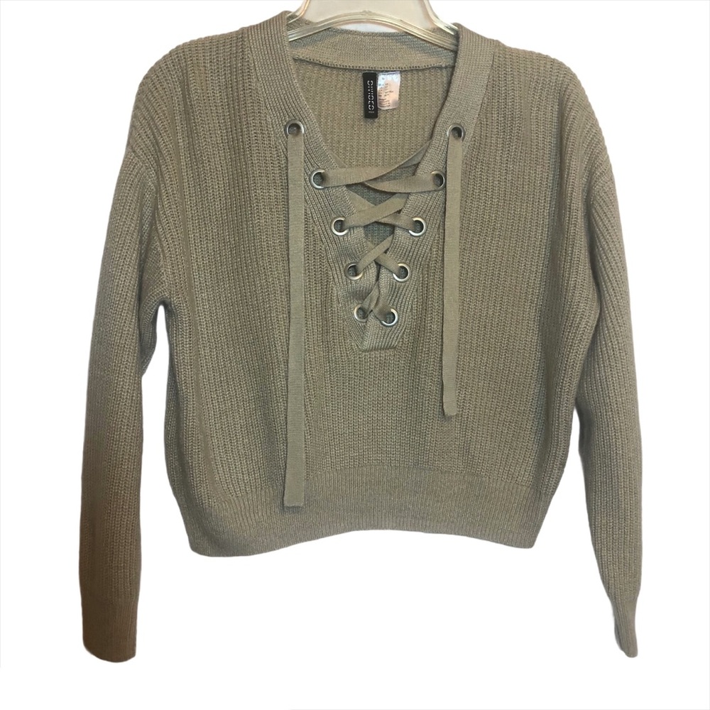 H&M Tan lace up ribbed sweater size XS